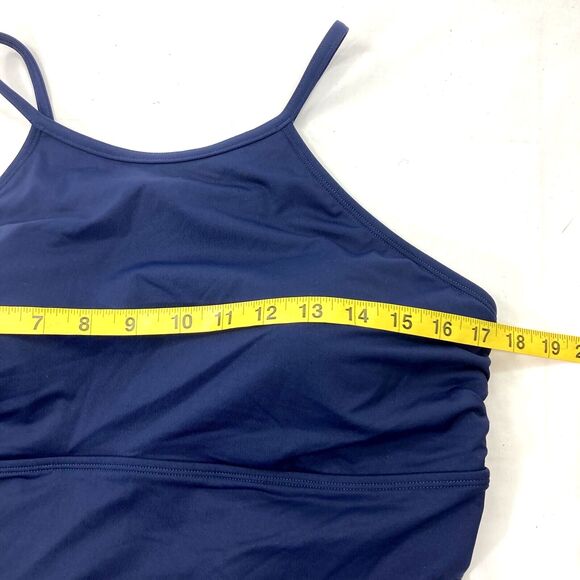 Athleta Tankini Swim Suit Top Blue Strappy Open Back Ruched Side XL Women Padded - Picture 8 of 14